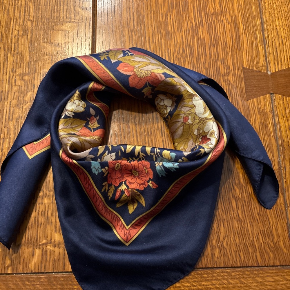 Liberty of London Floral Silk Scarf in Red, Gold, and Blue - Picture 5 of 6